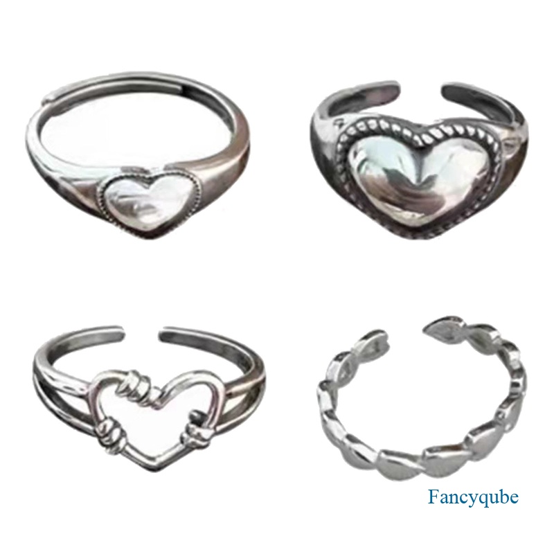 Fancyqube 4pcs / Set Cincin Model Terbuka Dapat Disesuaikan Warna Silver Gaya Retro Vintage Untuk Wanita