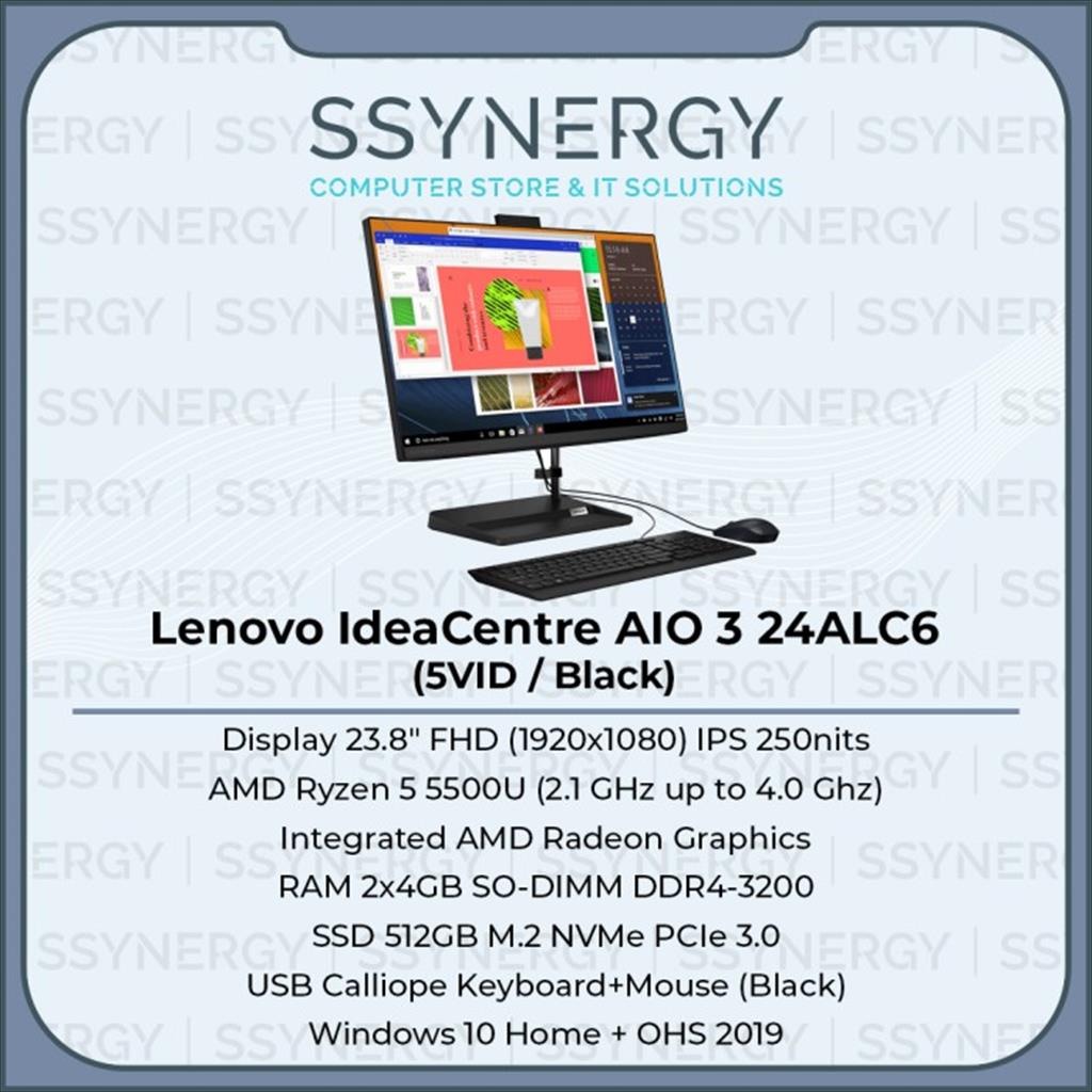 Lenovo IdeaCentre AIO 3-24ALC6-5VID Ryzen 5-5500U 8GB 512SSD W10 OHS