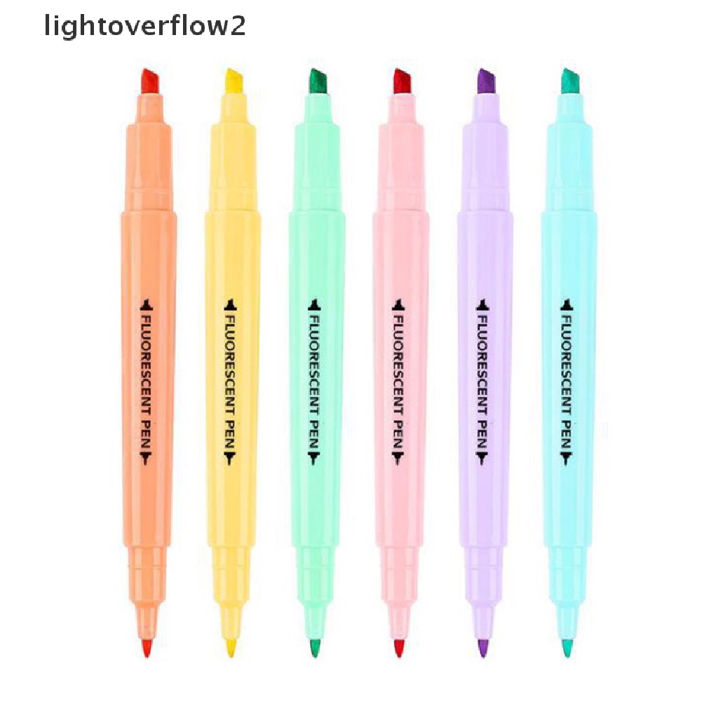 (lightoverflow2) 6pcs / Set Spidol Dua Sisi Warna Permen Untuk Sekolah / Kantor