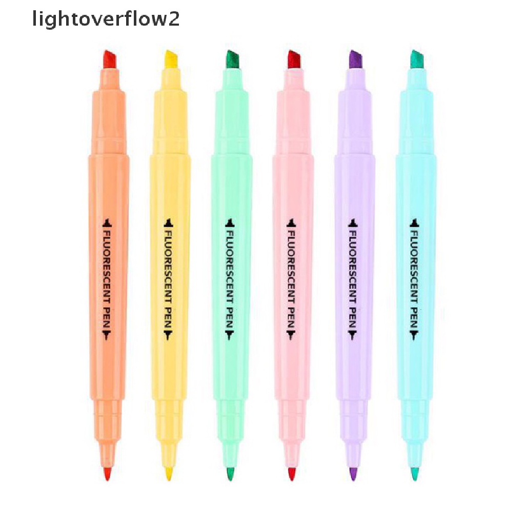 (lightoverflow2) 6pcs / Set Spidol Dua Sisi Warna Permen Untuk Sekolah / Kantor