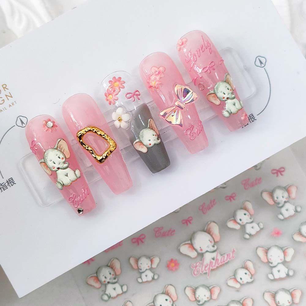 Mxbeauty Kartun Stiker Kuku Gajah Perekat Diri Pikachu Princess Manicure Aksesoris Crayon Shin Chan Nail Art Dekorasi