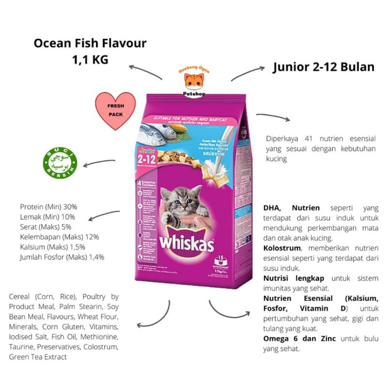 WHISKAS JUNIOR OCEAN FISH MILK 1,1 KG KEMASAN FRESH PACK