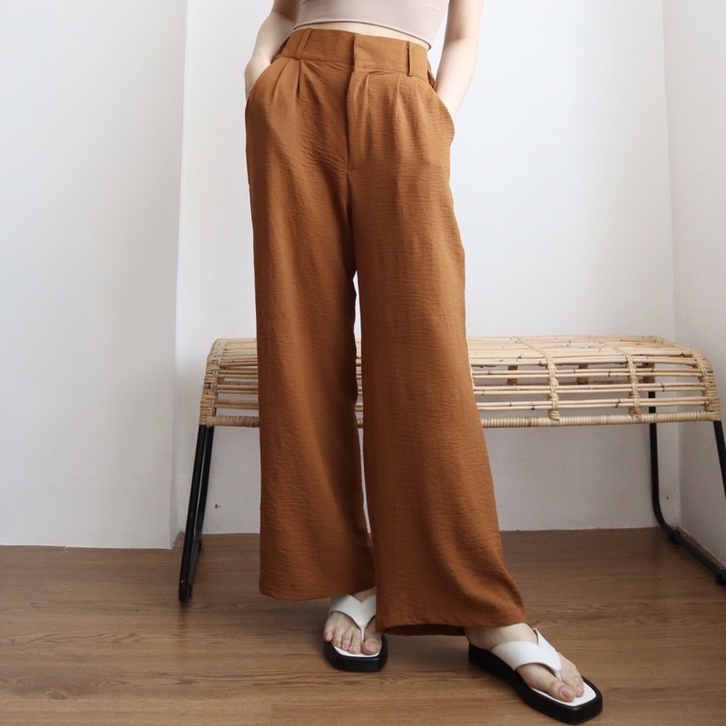 HIGHWAIST LOOSE PANTS CRINGKLE AIRFLOW | CELANA PANJANG WANITA HIGHWAIST AUTO JENJANG | YORA PANTS