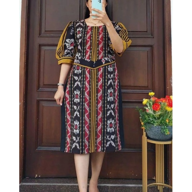 DRESS SHEERENA TENUN FASHION TROSO JEPARA, DRESS CASUAL TENUN JEPARA, DRESS TENUN IKAT TROSO JEPARA,
