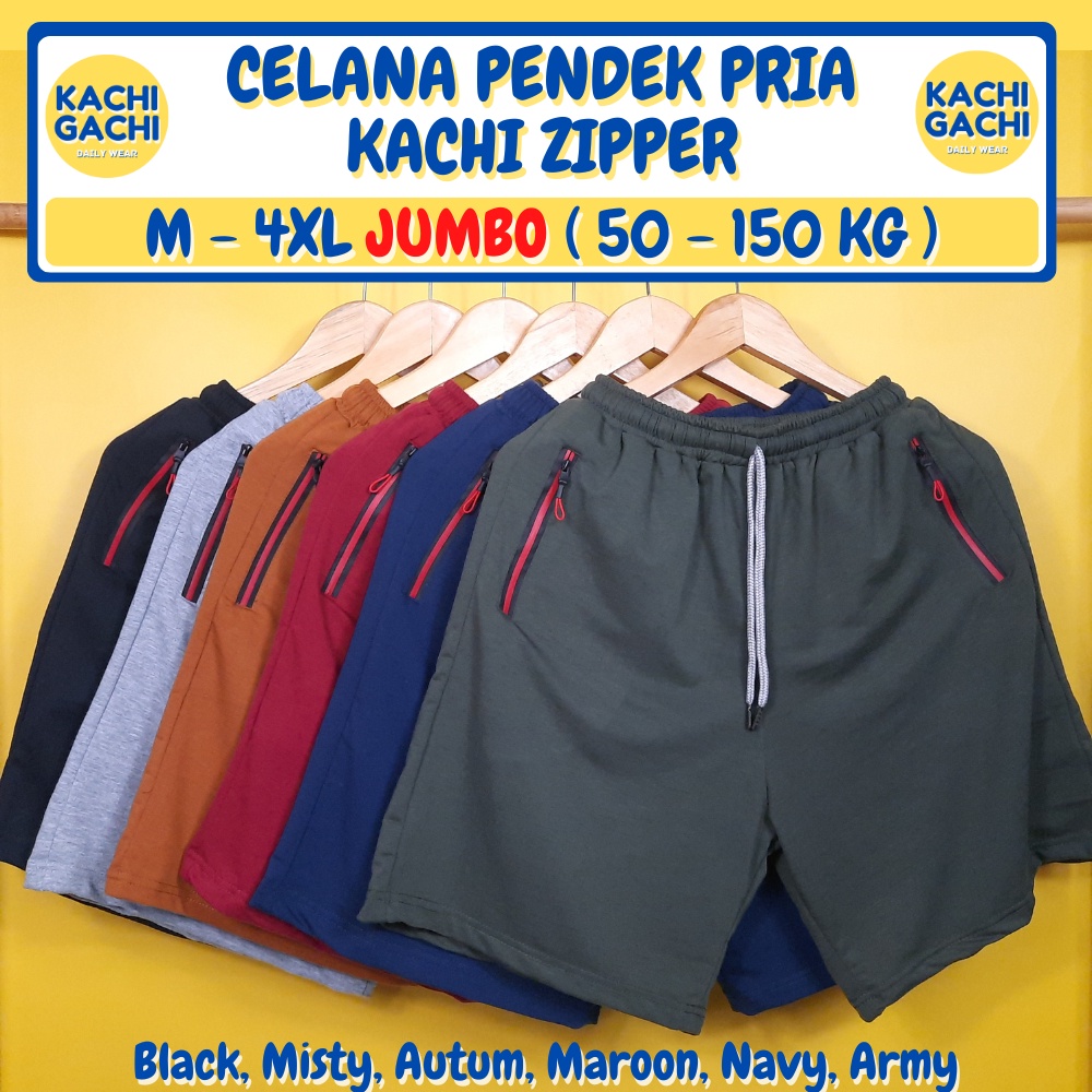 Celana Pendek Pria Jumbo / Celana Kolor Pria Santai / Short Pants Pria Big Size - Kachi Red Zipper