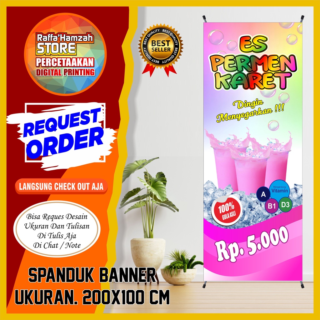 Spanduk Banner Minuman es permen karet ukuran 60 x 160 cm