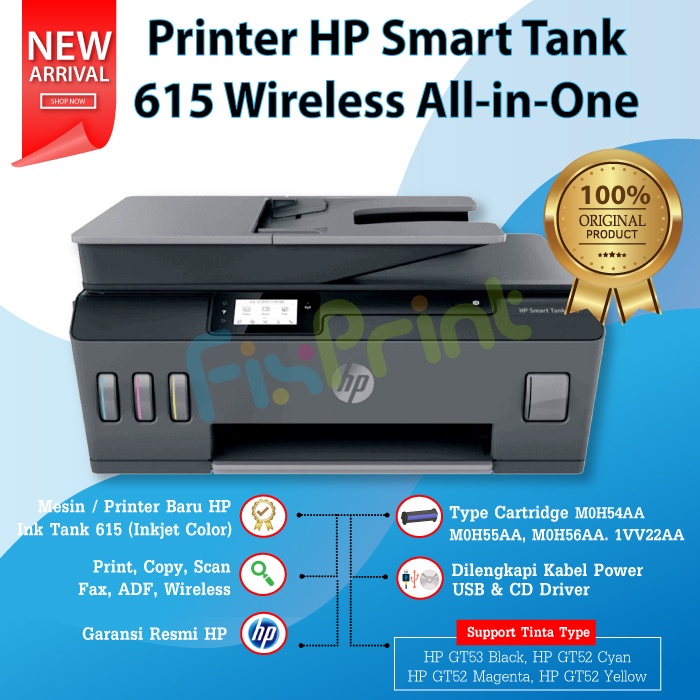 Printer HP Smart Tank 615 Wireless All-in-One Print Scan Copy WiFi Wireless Bergaransi