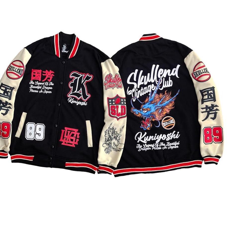 Langsung Atc SKULLEND Jaket Varsity Baseball Vintage Pria Wanita - Kuniyoshi