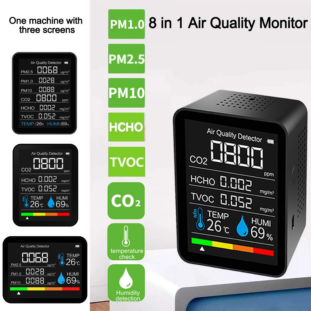 528 ROCKWARE 2C07 Alat Detektsi Kualitas Udara Suhu Humidity Udara 8 in 1