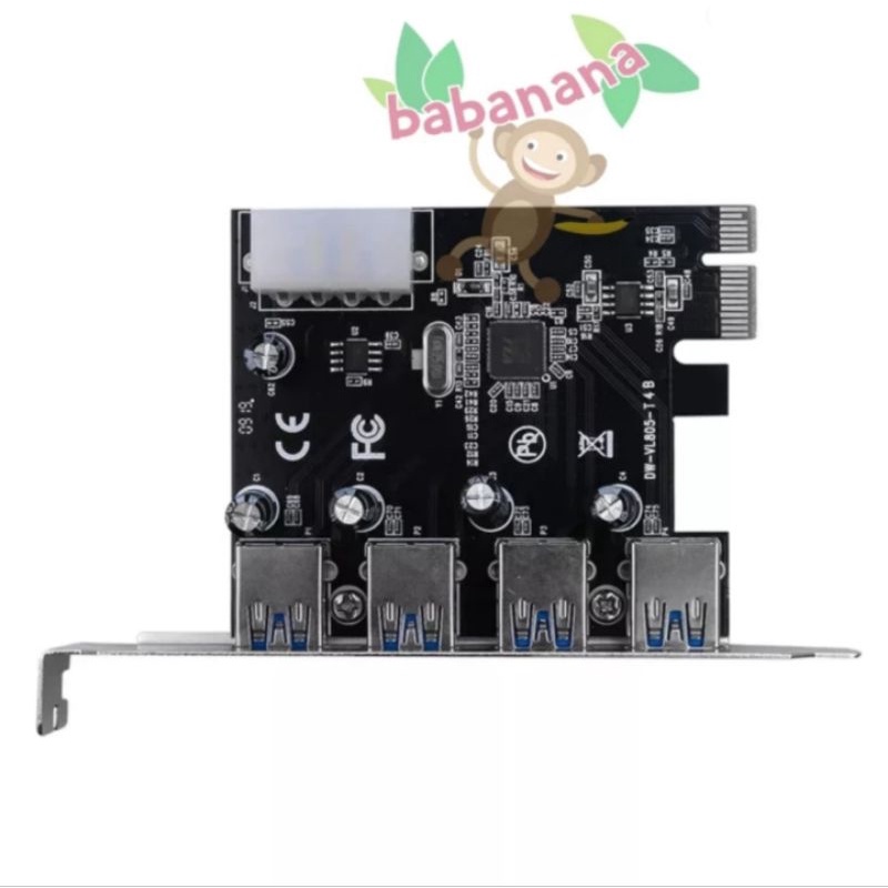 PCIE X1 USB 3.0 extension 4 port with molex power splitter slot card