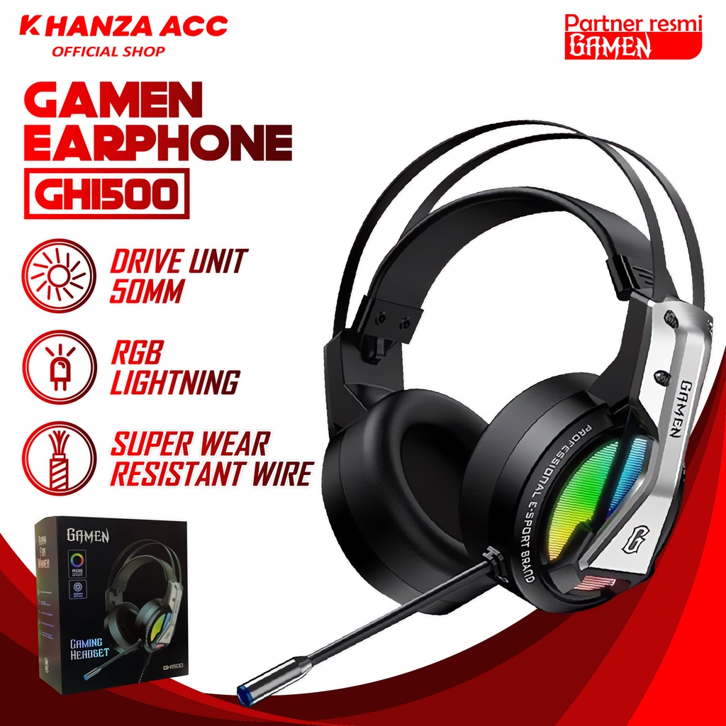 KHANZAACC GAMEN GH1500 Headphone Gaming 3.5mm Audio Jack Input Noise cancellation RGB LED Light