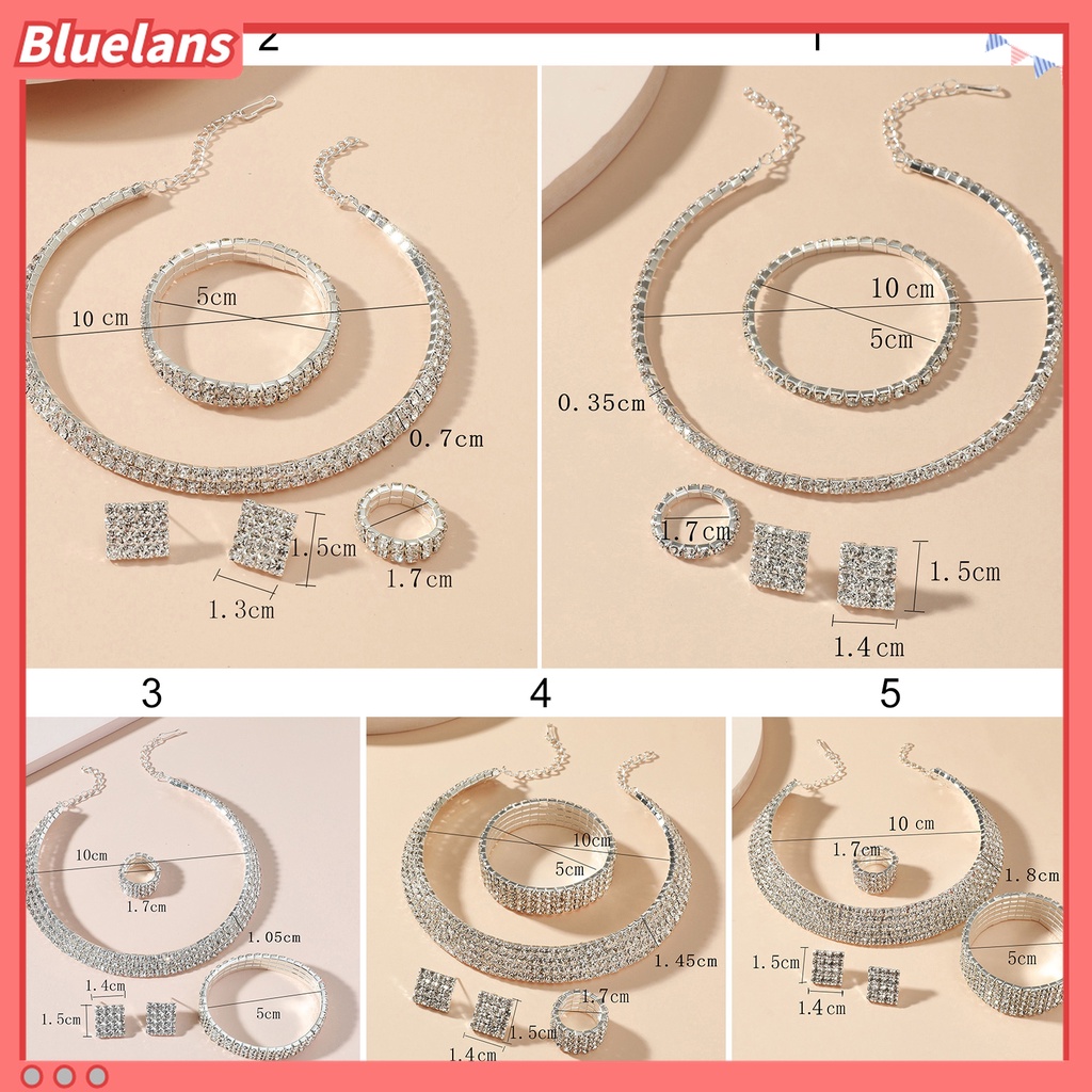 Bluelans 4Pcs / Set Kalung Rantai Choker Berlian Imitasi Multi Baris Dapat Disesuaikan Untuk Wanita