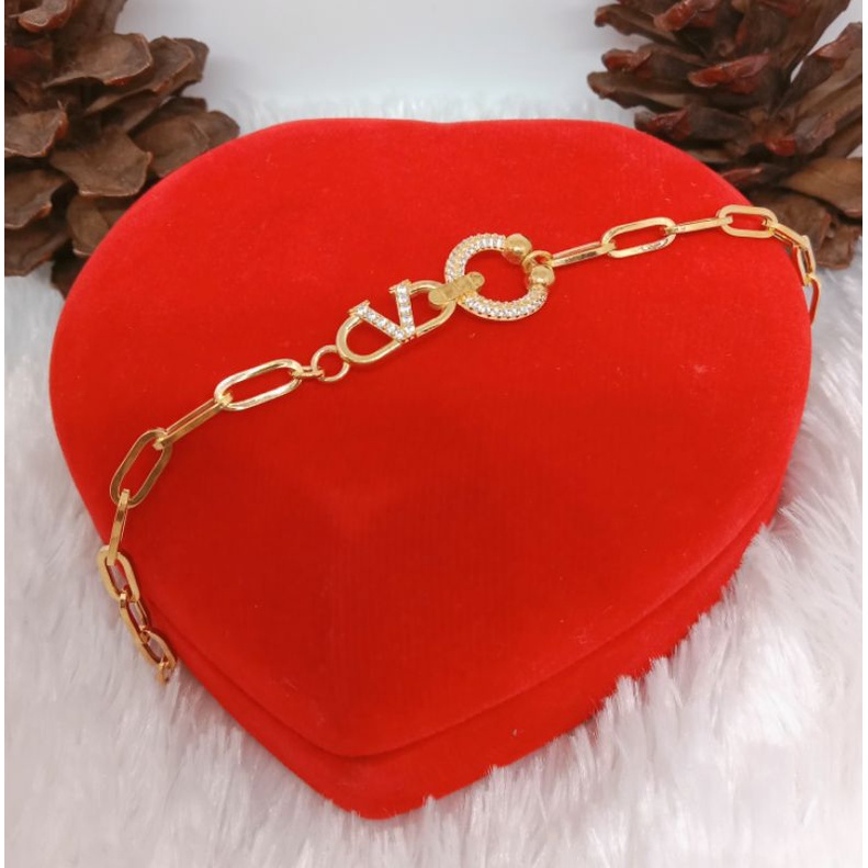 gelang fashion paperclip plat mata-mata, emas kadar 300(6k)