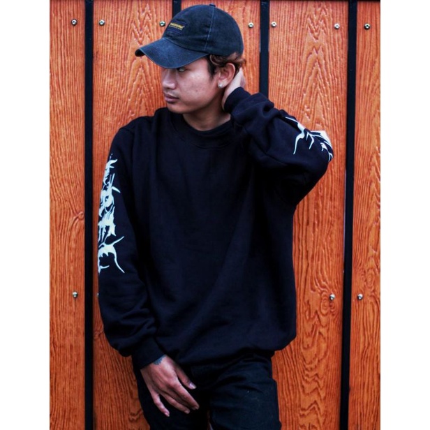 SWEATER CREWNECK SWEATSHIRT HITAM PRIA