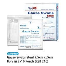 KASA STERIL 7,5x7,5CM ONEMED KASA STERIL GAUZE SWABS 7,5X7,5CM 8PLY ONEMED HARGA MUMER 100% ORIGINAL