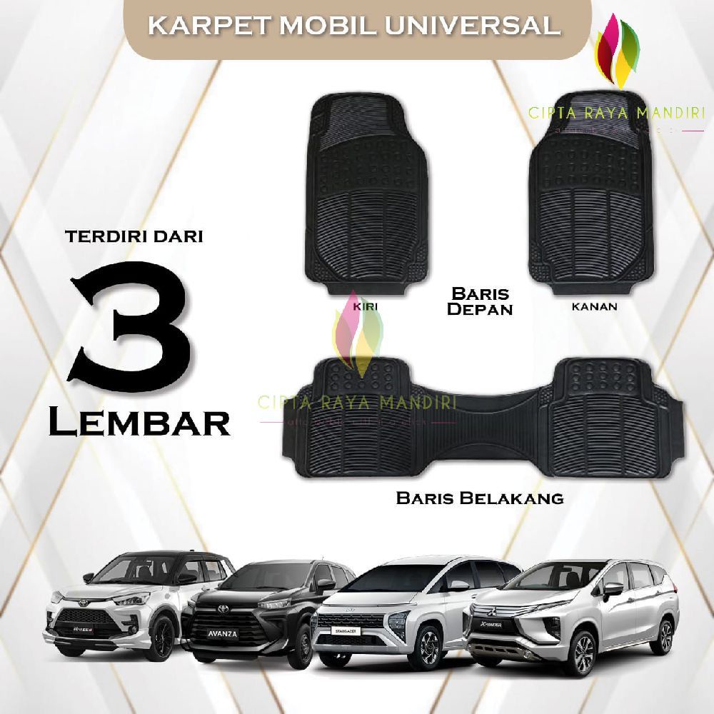 Karpet Mobil Karet Universal Full Set Baris Depan Tengah Belakang Bahan Berat dan Tebal Anti Slip