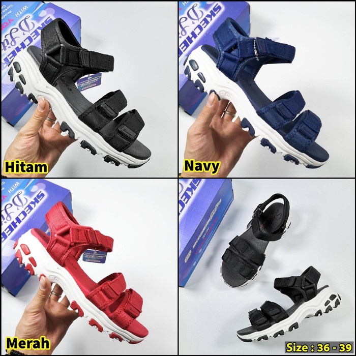 Sepatu sandal skechers wanita / Sandal Skechers / Korea - Hitam, 36