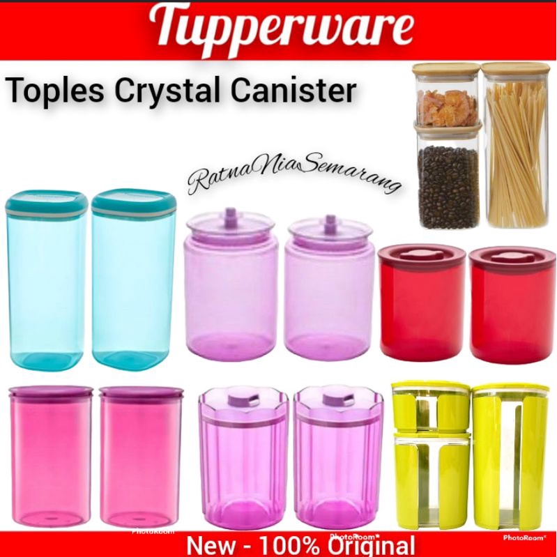 Tupperware Advance Counterpart Jolly Premier Window Crystal Canister, Bamboo Glass Jar Toples Krista