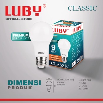 Lampu LED LUBY Classic 9 Watt Bohlam Bulb 9W W cahaya putih Cool Daylight CDL 6500K E27