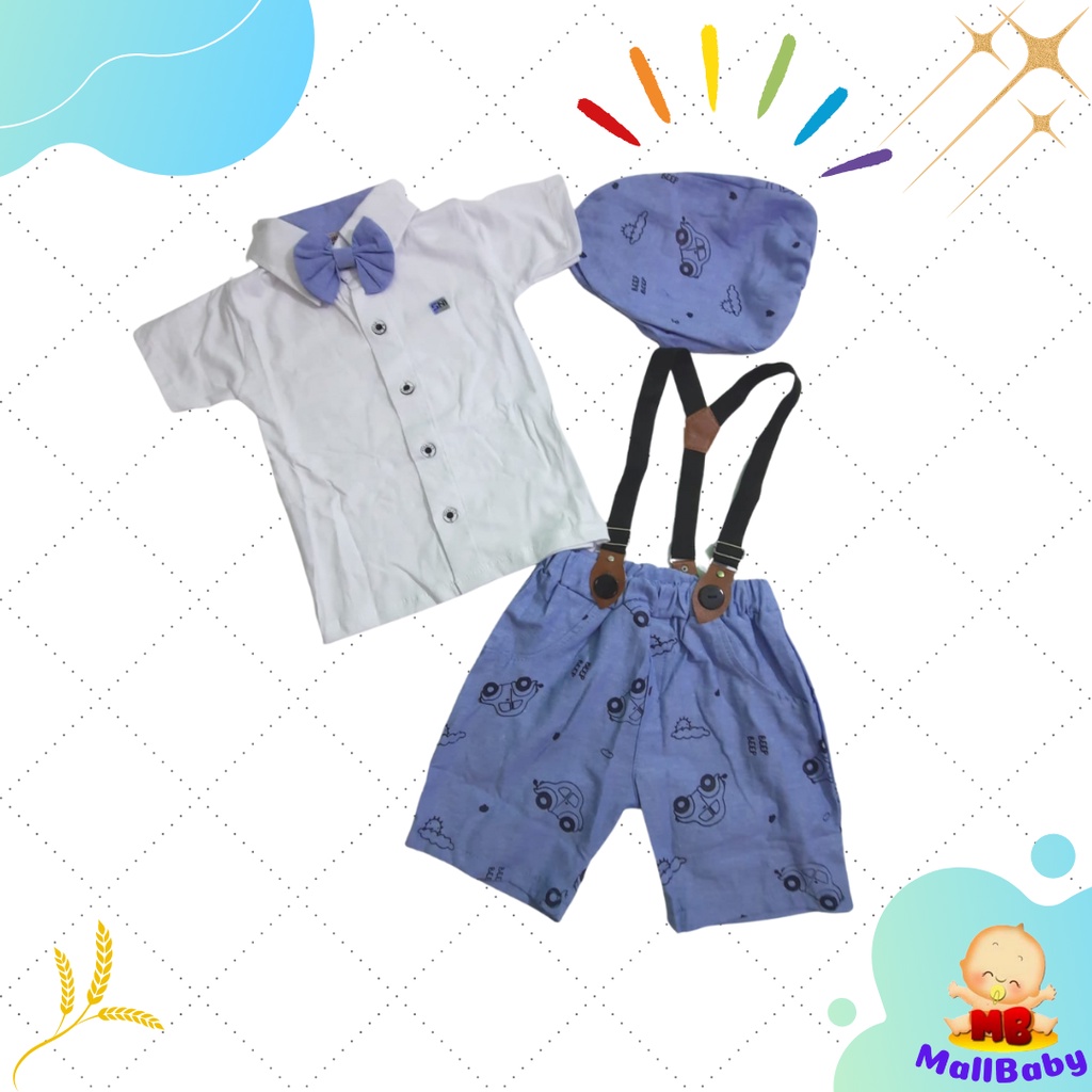 Setelan Baju Bayi Laki Laki 6 12 Bulan Tuxedo Baju Pesta Anak Bayi Cowok Set Dasi Suspender Topi Nicolas