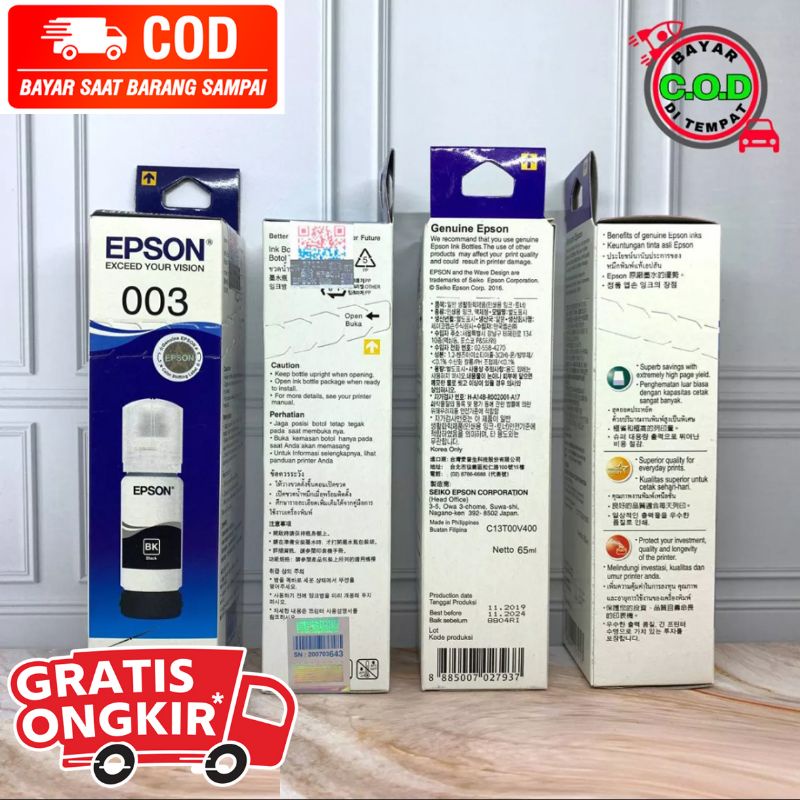 Satu Set Tinta 003 Epson Support Printer Epson : L1110 L3100 L3210 L3110 L3150 L5190