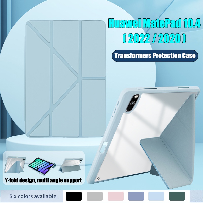 Untuk Huawei MatePad 10.4 2022 2020 BAH4-W09 BAH4-AL10 BAH3-W09 BAH3-AL00 BAH3-L09 W59 Fashion Y-Bracket Transformers High End Akrilik Bening Flip Stand Case Tablet Penutup Pelindung