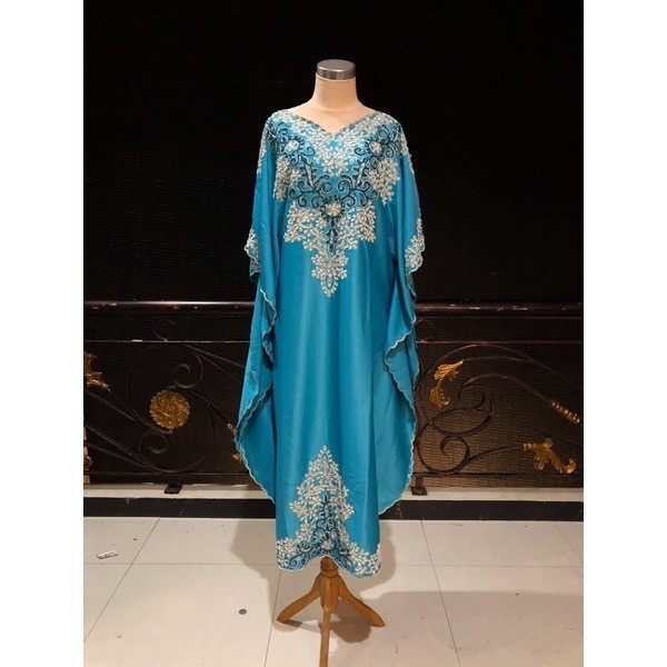 Gamis Jumbo Murah Kaftan india premium/Kaftan lebaran/gamis/Baju lebaran/Baju muslim - Biru Berkuali