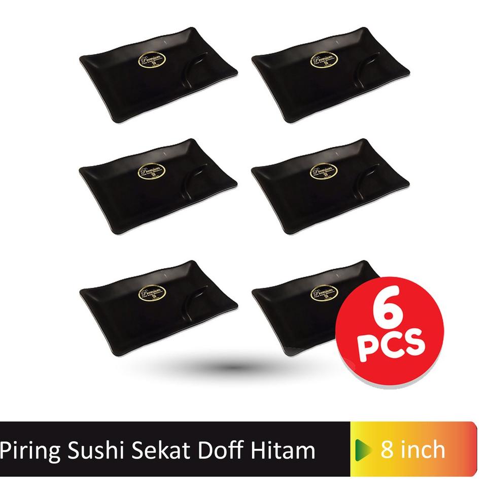 CUCI GUDANG Glori Melamine | 6pcs Hitam | Piring sushi sekat | Piring makan | Piring Melamin Y4208 𝄞