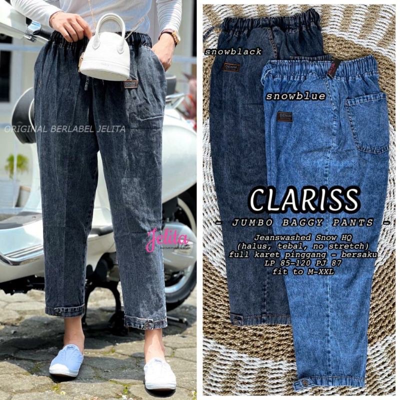 Clariss Baggy Pants Jumbo Variasi Bawah Kancing Saku Depan Belakang Bahan Jeans Premium | OUTFIT REMAJA OOTD KEKINIAN