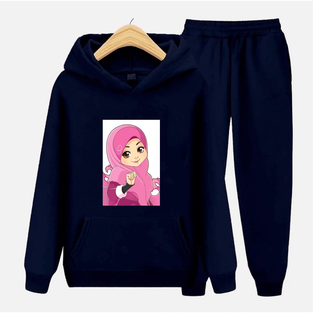 Setelan anak Hijab Pink/Sweater Setelan Topi Size S,M,XL,XXL