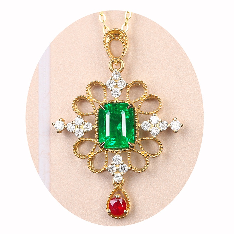 Goldkingdom Perhiasan Fashion 24K Bangkok Aksesoris Ready Stock Natural Emerald Pendant Ruby Vintage Lapis K Emas Asli Kadar 375 Manik Kalung