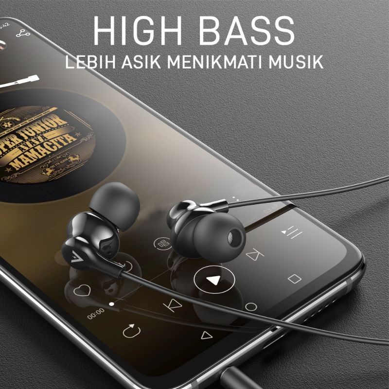 [NEW] Earphone Veger buds High Bass original 100% fell the real bass In-Ear Wired Handsfree 3D Stereo Sound Super Bass Noise Cancellation Veger VX3