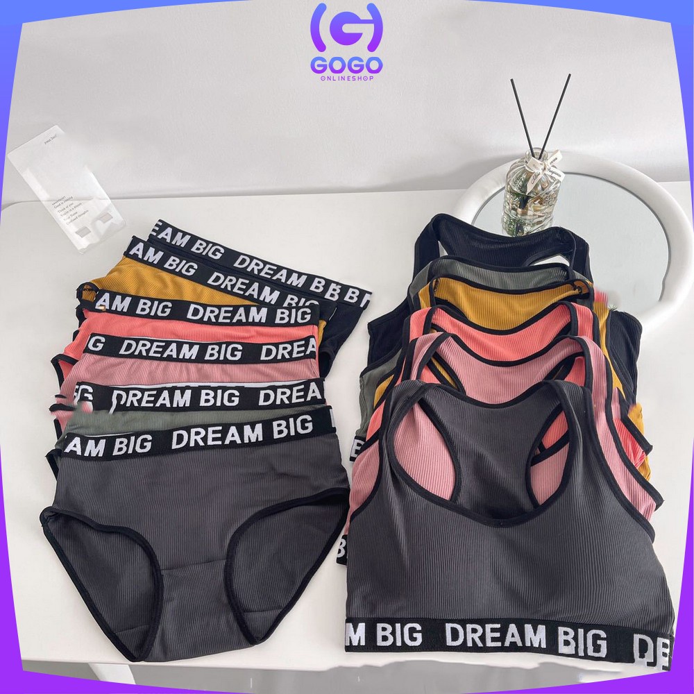 GOGO-P404 Bra Set Celana Dalam Wanita BH Sport Bra Push Up Gym Fitness Senam Zumba Joging Yoga / Pakaian Dalam Tanpa Kawat Pakaian Olahraga  One Set Fashion Korea Elastis Underwear