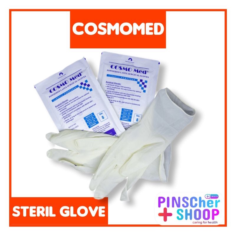 Sarung Tangan Sterile CosmoMed Glove Latex Powder / Pasang