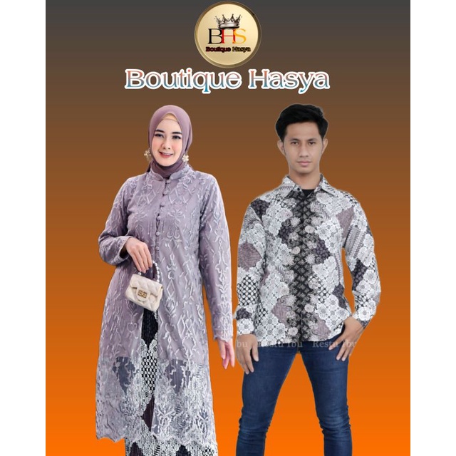 Stelan Kebaya Tunik Batik Couple Modern Terbaru Outfit Pasangan Kondangan Wisuda by Hasya