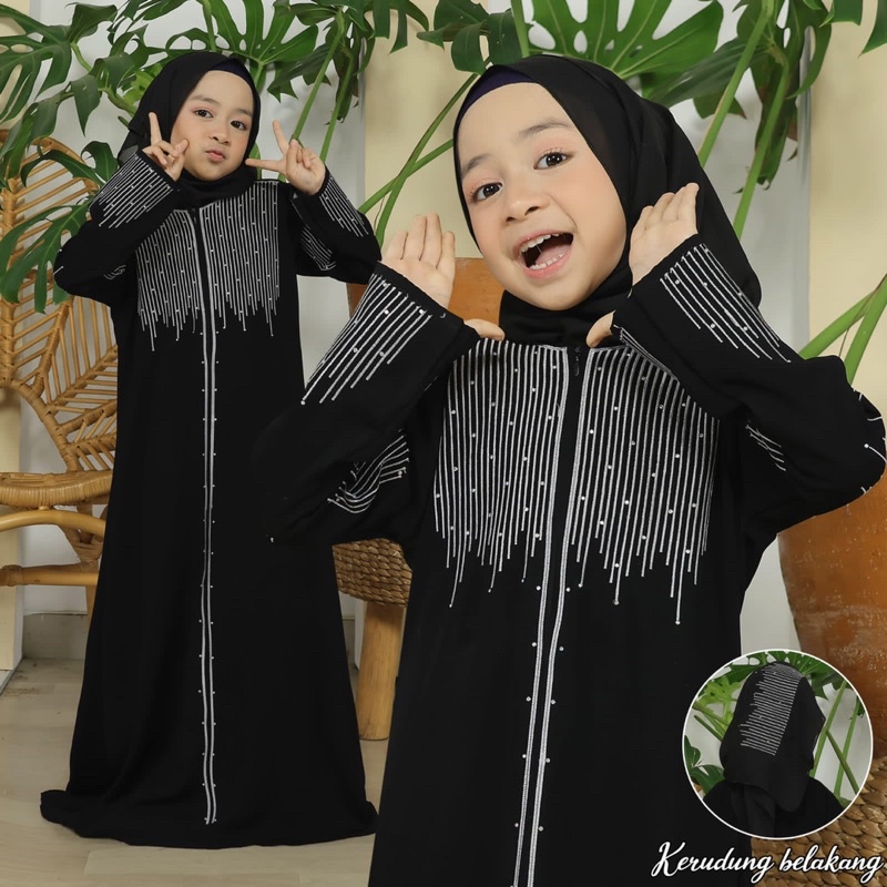 GAMIS SYARI ABAYA BORDIR ANAK ZYVA GOLD &amp; SILVER BONUS PASMINA