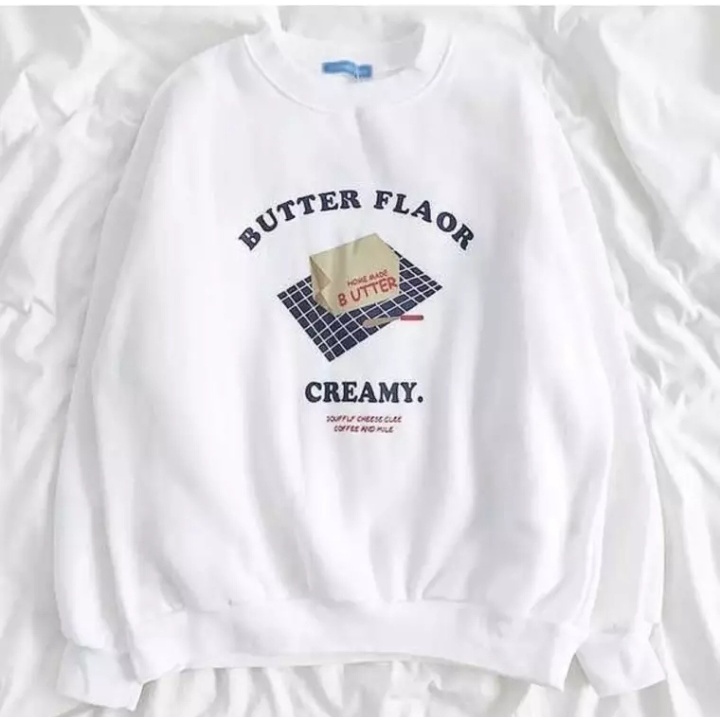 SWEEPER - TERLARIS BASIC SWEATER BUTTER FLAOR PRIA &amp; WANITA M-XL BAHAN FLEECE