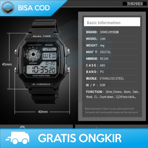 JAM TANGAN DIGITAL MURAH PRIA SKMEI 1299 ORIGINAL - JAM TANGAN COWOK WATER RESISTANT BERKUALITAS