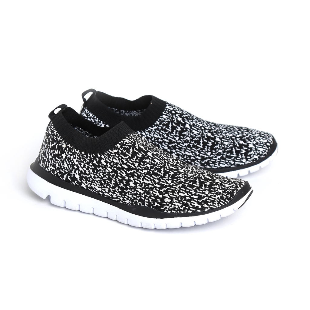 BFLY Sepatu Sneakers Slip On Pria Unisex Casual Sporty JAGER 2 Black White Knit Original