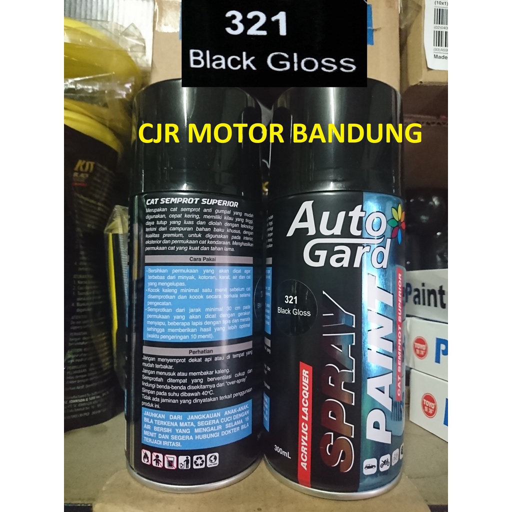 CAT SEMPROT Warna Hitam Black GLOSSY 321 AUTO GARD 300mL Spray Paint cat acrylic serbaguna body cove