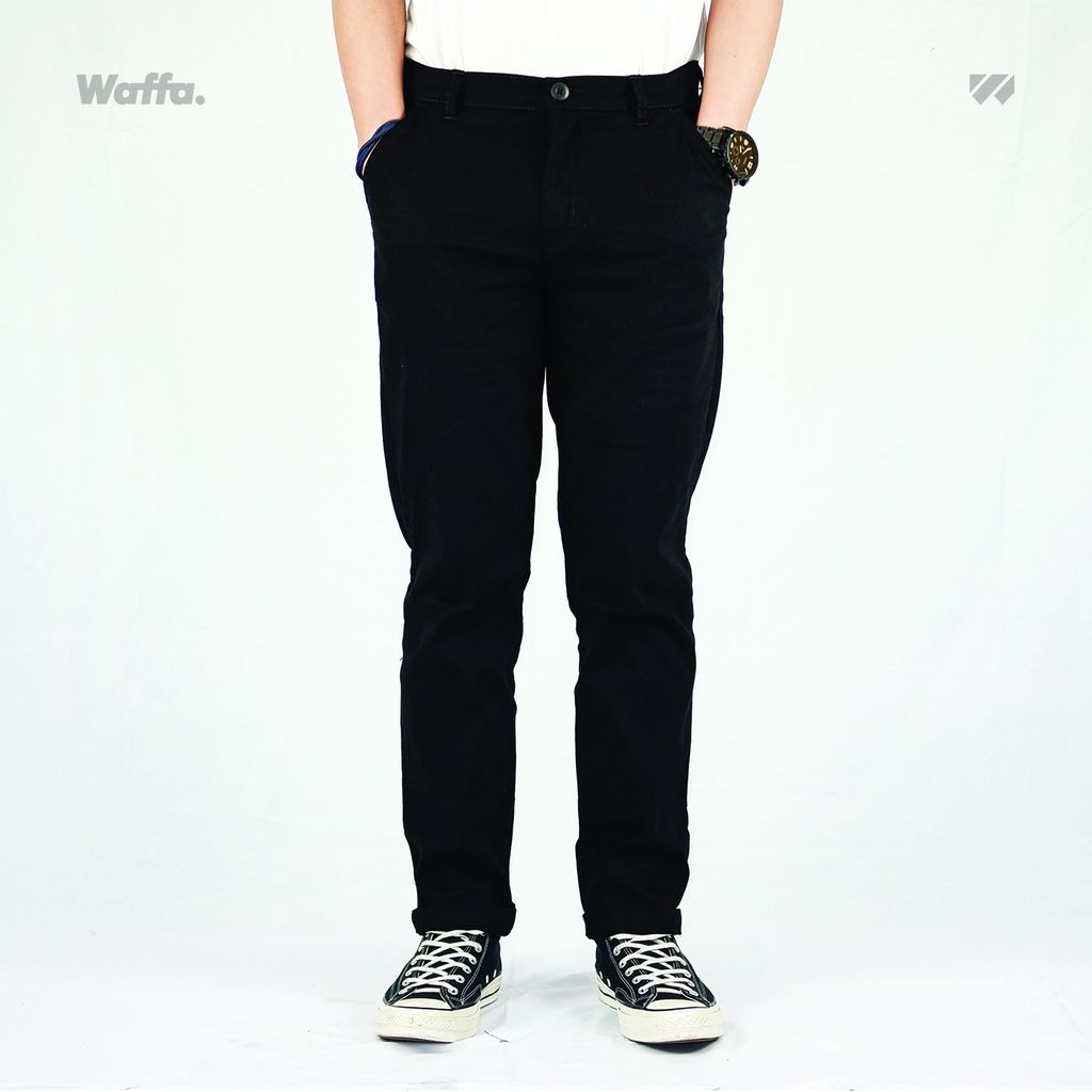 Celana Chino Panjang Slimfit Waffa Katun Twill Stretch Sirius Hitam