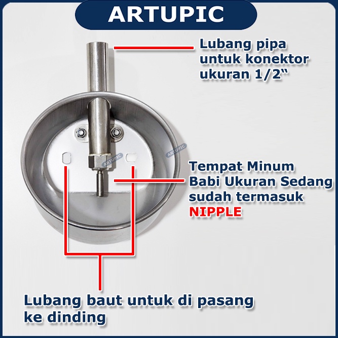 Tempat Minum Babi SEDANG Piglet Nipple Nipel Nepel Mangkok Minum Anak Babi Stainless Steel Drinking Bowl Artupic