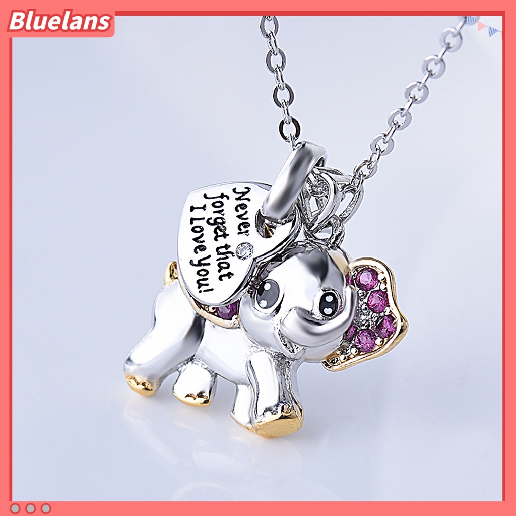 Bluelans Never Forget I Love You Women Romantic Elephant Heart Pendant Chain Necklace