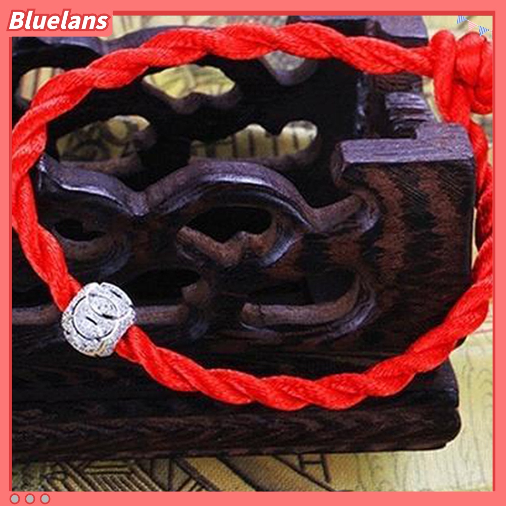 Bluelans Ethnic Silver Plated Bead Braided Red Rope Bracelet Unisex Lucky Wrist Decor