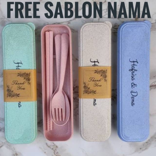 3IN1 SENDOK GARPU SUMPIT SET BOX KOTAK SOUVENIR FREE SABLON NAMA