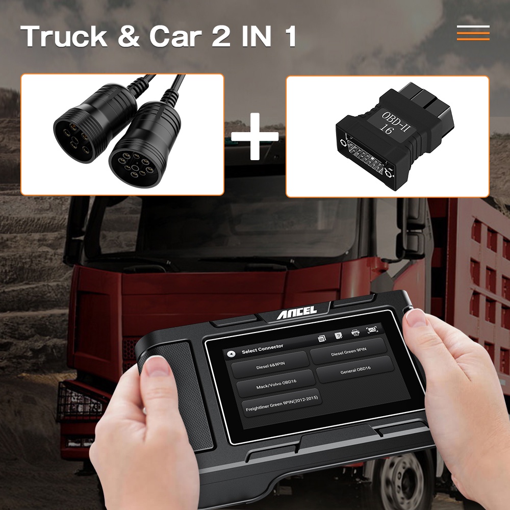 ANCEL HD3200 Heavy Duty Diesel Truck Diagnostic Scanner 12V 24V Car 2 in 1 Full System DPF Pin Detect OBD2 Automotive Truck Scanner