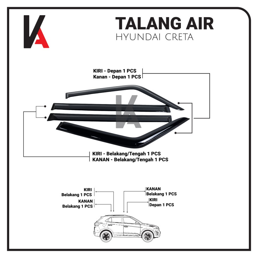TALANG AIR PINTU MOBIL HYUNDAI CRETA MODEL SLIM AKRILIK HITAM