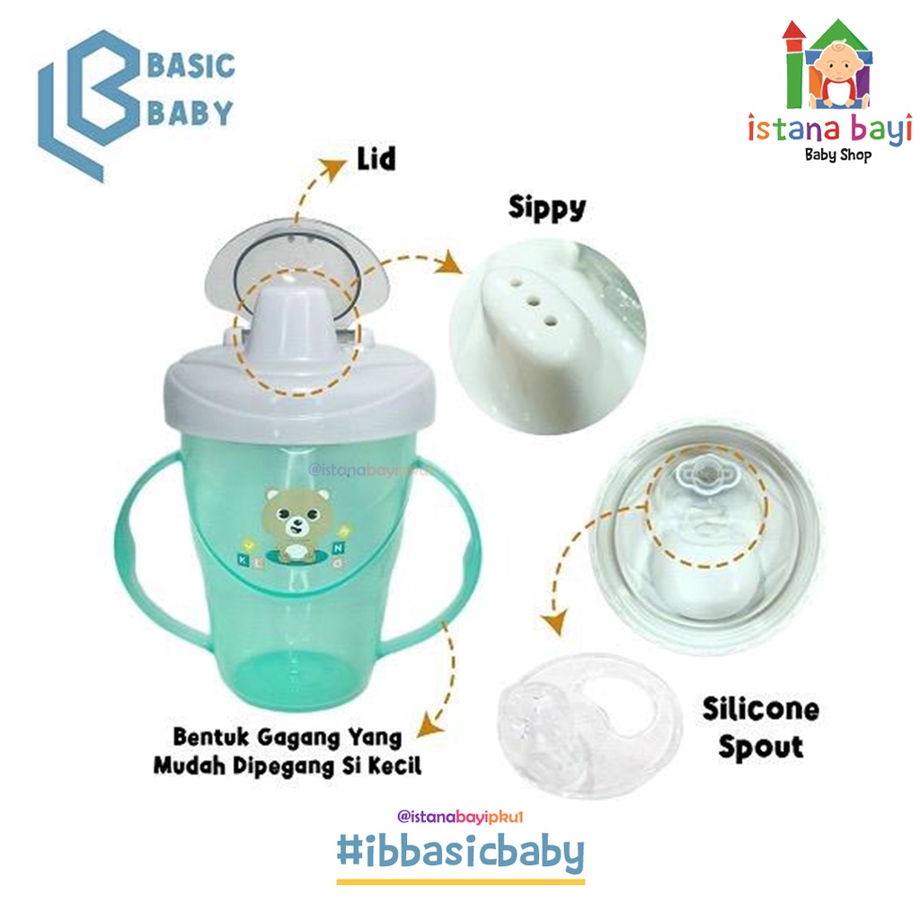 Basic Baby Trainer Cup : Sippy + Silicone Spout + Lid (Botol Minum Transisi) – Dino / Botol Minum Bayi