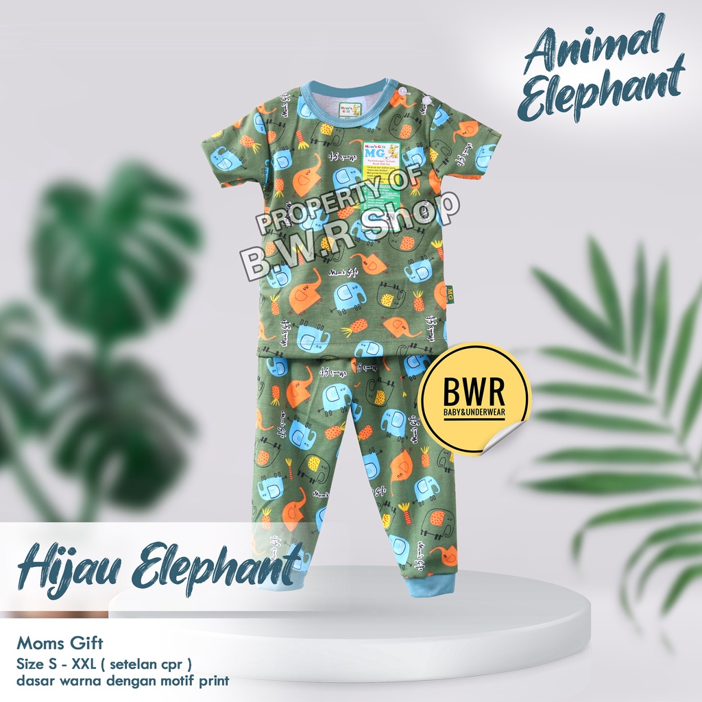 CPR Setelan Moms Gift Elephant / Baju Bayi Piyama Anak Unisex Kancing Pundak Mom's Gift Motif Terbaru | Bwr