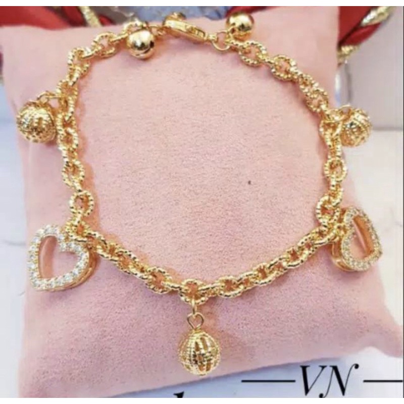 gelang tangan rumbai love bolong perhiasan wanita titanium gold